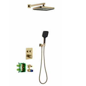 Modern Brass Black Constant Temperature Concealed Shower with 2 Function Rainforest Bathroom Shower Set - Product Image 4