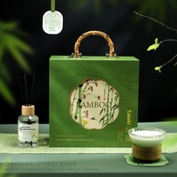 Coffret Cadeau de Bougies Aromatiques en Verre à la Cire de Soja et au Bambou, Diffuseur d'Huiles Essentielles de Luxe Style Chinois avec Pierres, Décoration Sans Flamme