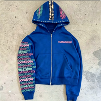 Sweat à capuche zippé noir uni personnalisé en coton épais unisexe, style vintage délavé, streetwear tendance pour homme