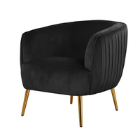 Fauteuil moderne en tissu velours noir rembourré pour salon, appartement, utilisation en appartement, forme ovale, pieds en métal écologiques