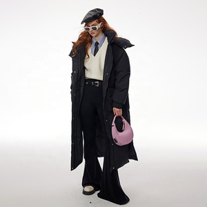 Veste longue en <span class=keywords><strong>duvet</strong></span> pour femmes, imperméable, épaissie, couleur unie, <span class=keywords><strong>chaude</strong></span>, vêtements d'extérieur d'hiver pour femmes, en stock - Product Image 4