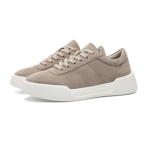 Zapatos casuales de hombre con cordones planos, parte superior de cuero genuino, suela gruesa beige, suela exterior de gamuza sintética, zapatos deportivos. - Product Image 5