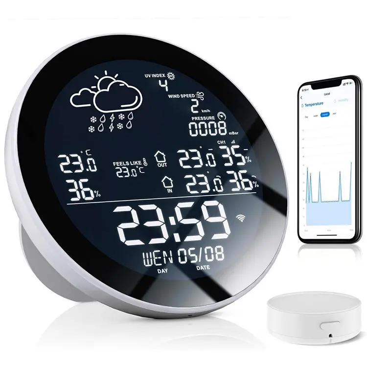Smart tuya wifi Professional Weather Station Indoor Outdoor Digital Forecast Hygrometer Humidity Temperature Display 3 Sensor
