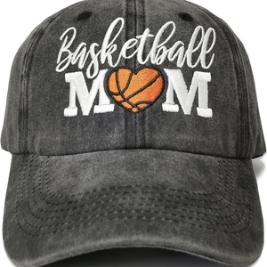 Gorra de Béisbol Deportiva Bordada Negra Lavada Unisex para Mamá de Baloncesto, Regalo para Mamá, Gorra Ajustable para Papá, Diseño de Puntos Argyle, 100% Algodón - Product Image 1
