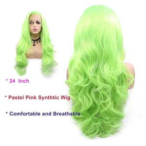 <span class=keywords><strong>Perruque</strong></span> à dentelle frontale vert néon pour femmes, longue, bouclée, ondulée, douce, pré-épilée, ligne de cheveux naturelle, sans colle, synthétique, résistante à la chaleur, 22 - Product Image 5