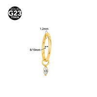 Anting Hidung/Cincin Telinga/Cincin Tulang Rawan Titanium Kristal Mata Kuda F136 Baru 6/8/10mm Berlapis Emas Perhiasan Tubuh