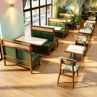 Chaise de salle à manger en bois massif et rotin sur mesure, ensemble banquette rembourrée, table à plateau en marbre, mobilier commercial pour café, salon de thé, restaurant