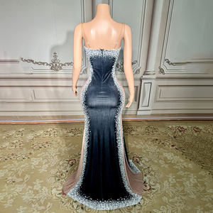 Novance Y4854 Nuovo Abito da Sera Nero di Tendenza con Strass Scintillanti e Perle, Sexy con Spacco, Elegante per Feste - Product Image 3