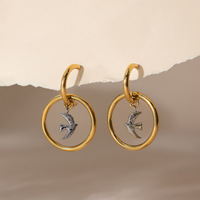 Boucles d'oreilles créoles en acier inoxydable 18K Wanxing Europe États-Unis, couleur assortie, colombe de la paix, creuses, tendance transfrontalière