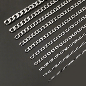 Chaîne cubaine en acier inoxydable de 2,2 mm à 11,5 mm, chaîne plate de haute qualité pour collier, porte-clés, chaîne de sac, plaqué argent 800 - Product Image 1
