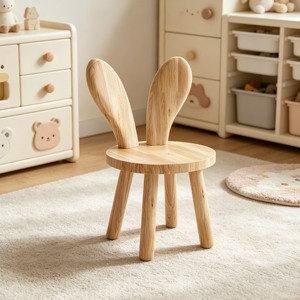 Modern Nordic Style Rabbit Ear Wooden Chair for Kids, Natural Solid Wood <b>Toddler</b> Seat, Safe & Durable Children's Furniture - Product Image 3