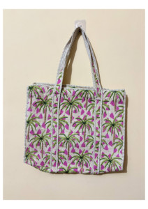 กระเป๋าโท้ทผ้าฝ้ายลายต้นไม้สีเขียวแบบเย็บติดกัน ชุดกระเป๋า 3 ใบ ทำมือ พร้อมปักชื่อได้ กระเป๋าสะพายข้าง ราคาขายส่ง - Product Image 2