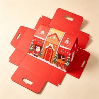 Boîte cadeau de Noël personnalisée en forme de maison rigide avec poignée et fenêtre en matériaux recyclés pour l'emballage de bonbons et de biscuits