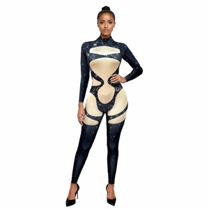 Combinaison de danse du ventre pour femmes avec strass brillants, manches longues, en spandex/nylon, ensembles pour costume de soirée - Product Image 2