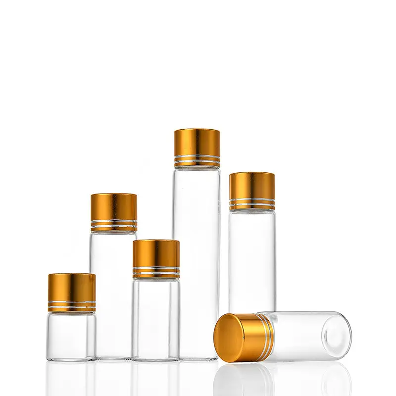 MIni tube en verre 5ml 10ml 15ml 20ml flacon de stockage en verre transparent avec couvercle à vis en aluminium