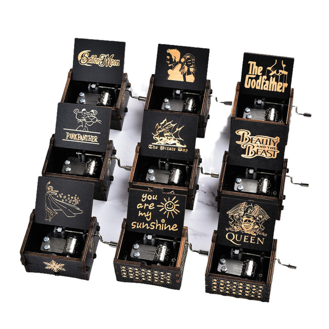 New Song Custom Hand Crank Wooden Music Box Hand Crank Laser Engraved Music Box