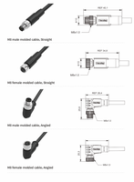 Connecteur M8 étanche IP67 surmoulé 4 broches A-Coded, mâle-femelle, avec écrou en alliage de zinc, fiche aviation, connexions de fils plaquées or