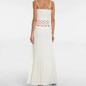 Vestido Maxi Sexy de Verano para Mujer, Estilo Casual, con Tirantes Finos, Pliegues, Abertura Lateral y Detalle de Trenzas, Color Blanco, OEM - Product Image 2