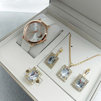 Vintage Mode Ceinture Combinaison Classique Cadran Romain 5 pcs/set Montre Boucles D'oreilles Collier Bracelet Bague Ensemble
