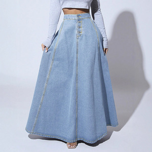 Jupe en jean de style européen et américain avec un design unique, jupe trapèze à simple boutonnage pour femme - Product Image 5