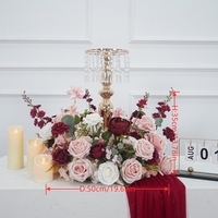 Centro de mesa floral romántico de rosas de seda color burdeos, arreglo de flores artificiales para la recepción de bodas, decoración de mesas de hotel.