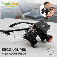 Nouvelle loupe dentaire ergonomique avec lumière 5W, distance de travail réglable 350mm-550mm, lunettes grossissantes chirurgicales 4-6X pour ORL TTL