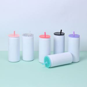 New 16OZ Sublimation Cylindrical Stainless Steel Insulated Vacuum <b>Cup</b> with Colorful <b>Lid</b> Plastic <b>Straw</b> Modern Design Customizable - Product Image 3