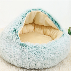 Nid de chat en peluche chaud automne et hiver nid de coquille de lit de chat semi-fermé moelleux en peluche fausse <span class=keywords><strong>fourrure</strong></span> maison pour animaux de compagnie - Product Image 5