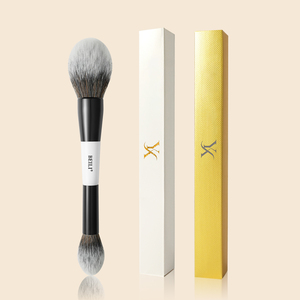 Brocha de Maquillaje Kabuki de Doble Punta con Diseño 2 en 1, Mango Blanco y Virola Negra - Product Image 1