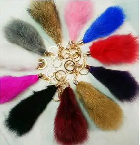 Neue Produkte Beliebteste Tasche Anhänger Schlüssel ring Bunte Tierfell Fox Tail Plüsch Schlüssel bund