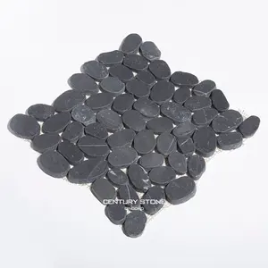 Pebble Stones Mosaic Tiles Black Gray Pebble Round Wash Pebble Stone Carpet Mosaic Floor Tile