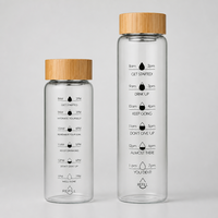 Bouteille d'eau en verre borosilicate grande capacité 24oz 34oz avec marqueur de temps et couvercle en bambou, emballage personnalisé en gros