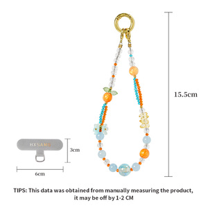 Cordon de téléphone anti-perte fait main avec perles de cristal motif mandarine et impression UV, breloque de téléphone fleurie Kawaii, support de poignet - Product Image 2