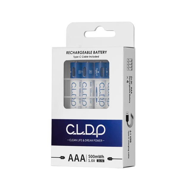 AAA Long Lasting Rechargeable 1.6V 500mWh Batteries Set of 4 with USB Type-C Charging 1000 Cycles