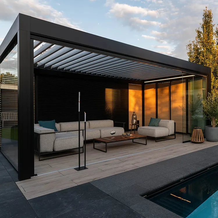 Ganzjahres-Elektro verschluss Aluminium Pergola Baldachin Garten Pavillon Aluminium Pavillon Outdoor Louvre Pergolas Motorisiert