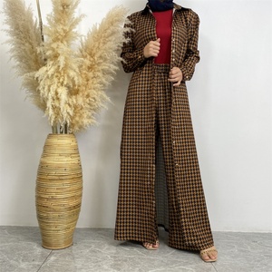 6674# Latest Abaya 2 Pieces <b>Set</b> Satin Buttons Abaya and Pockets Pant <b>Set</b> 3 Different Pattern 10 Colors - Product Image 3