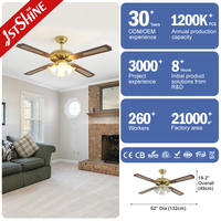 Ventilateur de plafond intelligent 1stshine 52 pouces avec lumière, design moderne, qualité fiable, vente directe usine, excellent vendeur