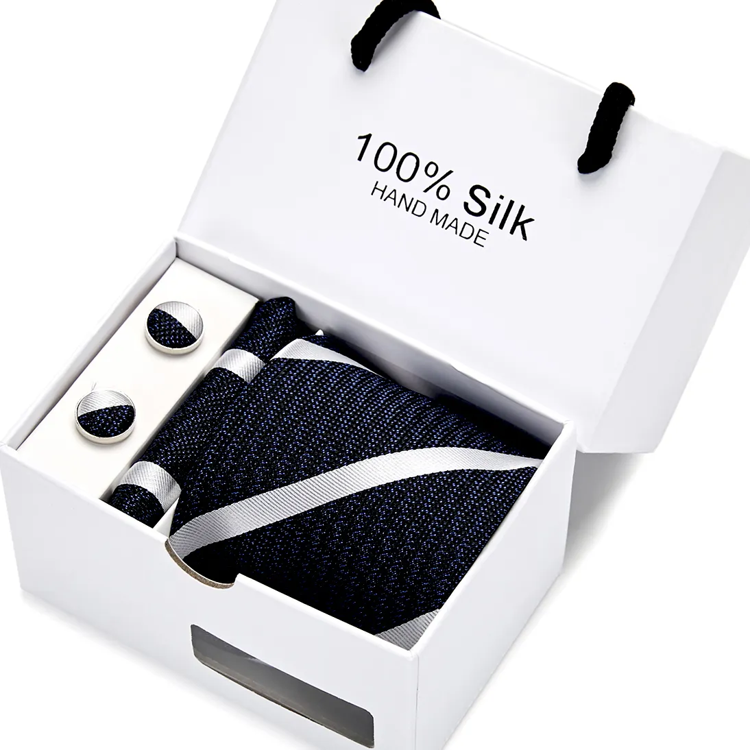 Factory Sale 8cm Plaid Striped Tie Set Jacquard Woven Mens Necktie Gravata Hanky Cufflinks Set Mens Bowtie