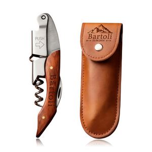 Ouvre-bouteille avec étui en cuir, tire-bouchon compact 3-en-1 en bois, cadeau personnalisé pour père, amateurs de vin - Product Image 1