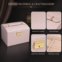 Boîte à bijoux rectangulaire de luxe avec logo personnalisé, 3 étages, en cuir PU, avec miroir, tiroirs, serrure et poignée