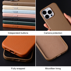Étui de téléphone en cuir véritable magnétique simple vintage mat givré grain de galet 360 pour iPhone 17 16 15 14 13 12 - Product Image 2