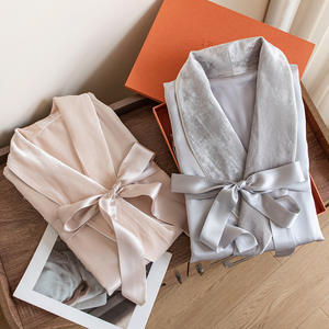 Camisón de seda de morera de alta gama para parejas, de doble capa, con inserciones de terciopelo, de manga larga, para primavera/otoño - Product Image 3