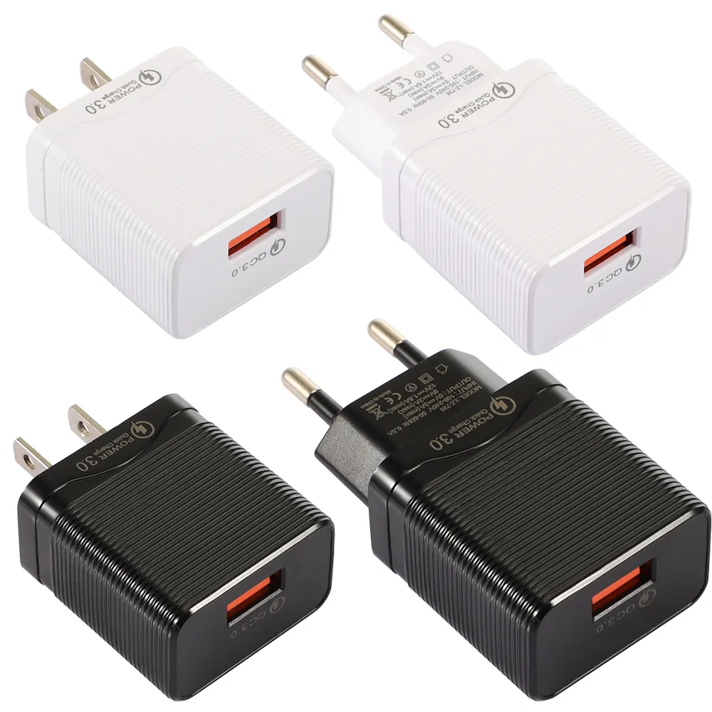 Modern Design Stripe Single Port 18W Mobile Fast Charger Wall US EU Travel Plug Wall Charger QC3.0