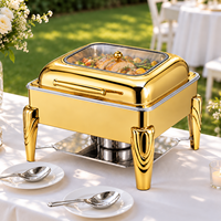 Plat de service de luxe doré en acier inoxydable, chauffe-plats carré, équipement de restauration pour buffet, hôtel, mariage