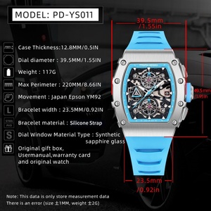 Montre sport pour homme PAGANI DESIGN YS011, nouvelle montre de 40 mm, forme tonneau, verre saphir creux. - Product Image 4