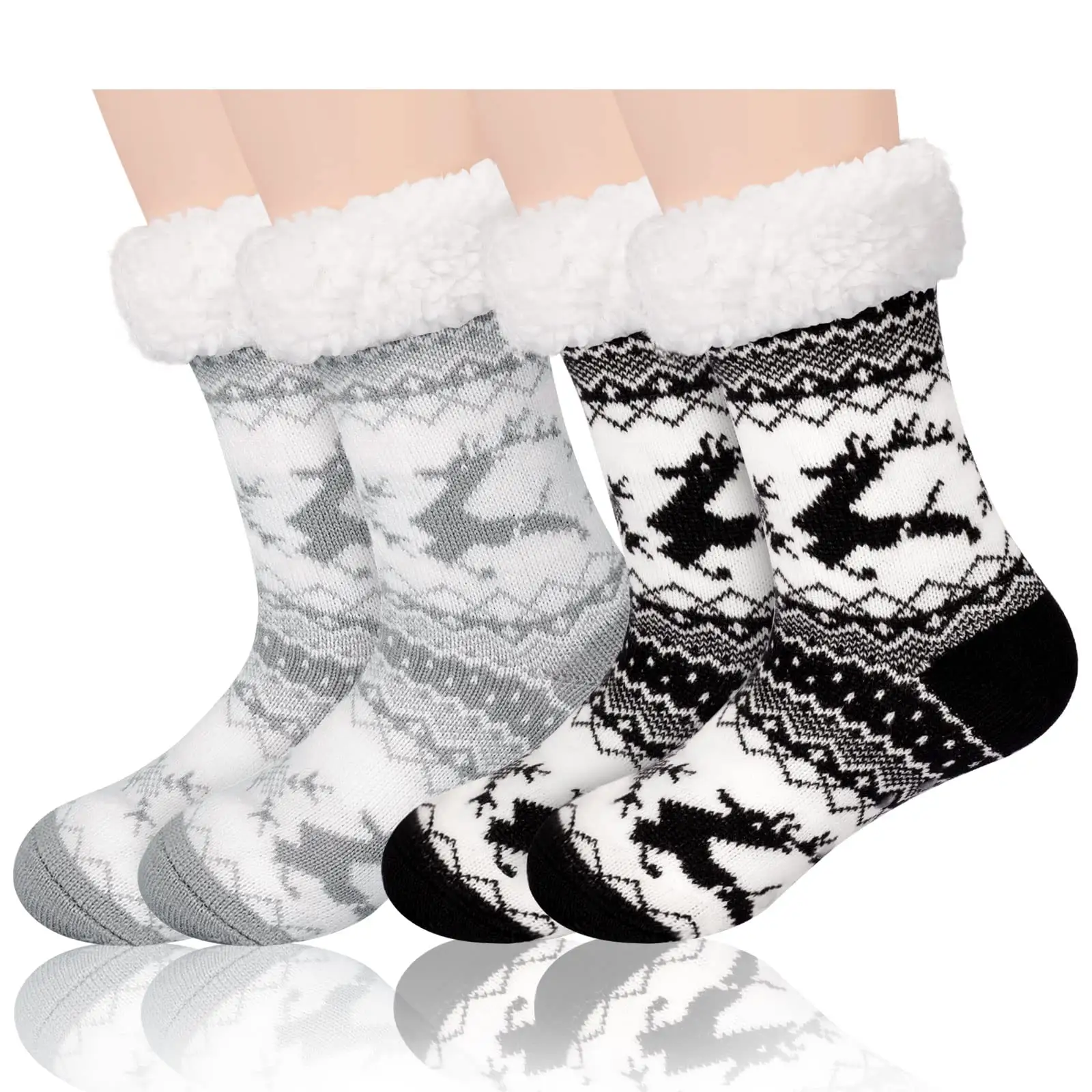 Damen Winter Plüsch Warme und bequeme Fleece gefütterte Hausschuhe Strumpfband Greifer, rutsch feste super weiche dicke Weihnachts socken