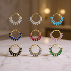 Anelli per il naso placcati in oro con zirconi cubici, design floreale, montatura a punta, 12 mm, per uso quotidiano, feste, stile bohémien unisex. - Product Image 2