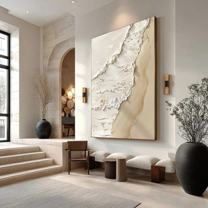 Pintura Moderna Texturizada de Paisaje Costero Beige, Obra de Arte Texturizada Hecha a Mano, Arte Decorativo, Decoración de Pared Abstracta Minimalista - Product Image 3