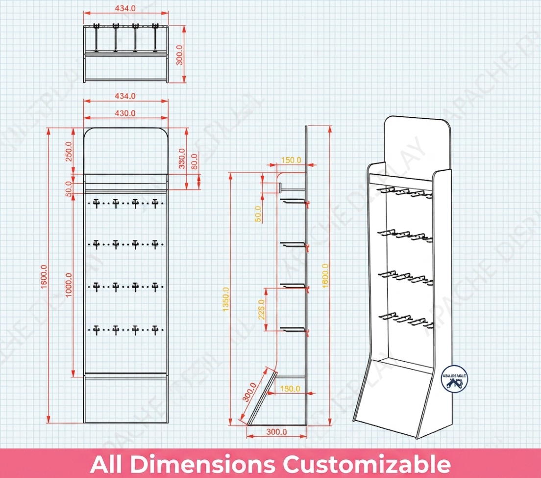 Custom Branding PVC Eyelash Floor Display Stand With Hooks- 4 Tier Modular Makeup & Lash Retail Rack for Beauty Store — view 4