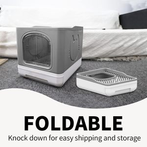 AFP Großräumige Abnehmbare Halbgeschlossene Katzentoilette Möbel in Grau-Sandfarbe Faltbare Katzenklo-<span class=keywords><strong>Box</strong></span> mit Oberer Eingangstür - Product Image 4